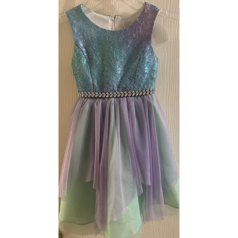 Rare Editions Girls 4 Green Purple Blue Lace Tulle Fit & Flare Party Dress